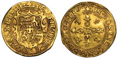 Ducato di Savoia. Emanuele Filiberto di Savoia. Testa di Ferro, 1553-1580. Scudo D'oro del Sole 1...
