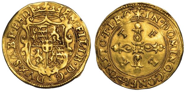 DUCATO DI SAVOIA. EMANUELE FILIBERTO DI SAVOIA. TESTA DI FERRO, 1553-1580. Scudo d'oro del Sole 1570 (V tipo). Torino.