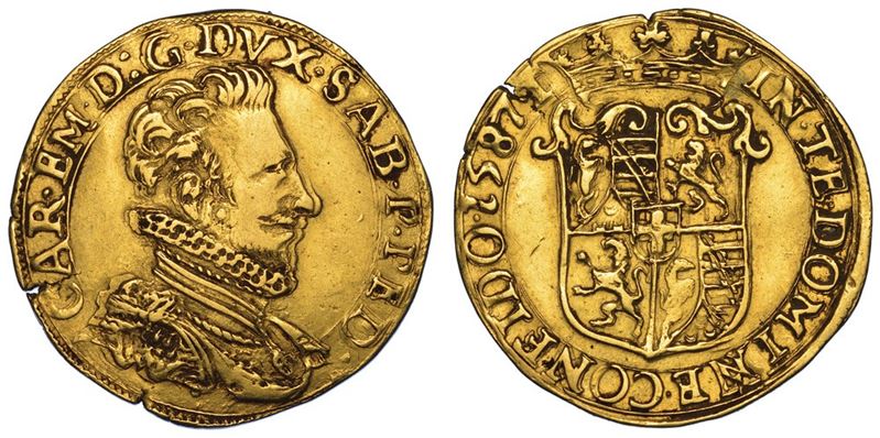 DUCATO DI SAVOIA. CARLO EMANUELE I DI SAVOIA. IL GRANDE, 1580-1630. Doppia 1587 (III Tipo). Torino.  - Auction Numismatics - II - Cambi Casa d'Aste
