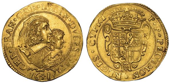 DUCATO DI SAVOIA. CARLO EMANUELE II DI SAVOIA. L'ADRIANO DEL PIEMONTE, 1638-1675. REGGENZA DELLA MADRE CRISTINA DI BORBONE. LA MADAMA REALE. Da 4 scudi d'oro 1641 (I tipo). Torino.