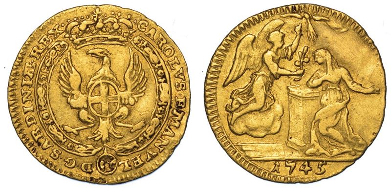 REGNO DI SARDEGNA. CARLO EMANUELE III DI SAVOIA, 1730-1755 (I PERIODO). Mezzo Zecchino 1745. Torino.  - Auction Numismatics - II - Cambi Casa d'Aste