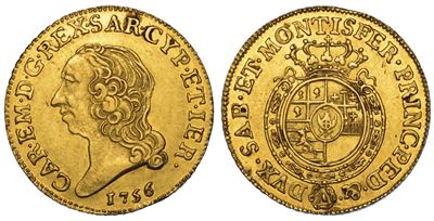 Regno di Sardegna. Carlo Emanuele III di Savoia, 1755-1773 (II Periodo). Doppia Nuova 1756. Torin...