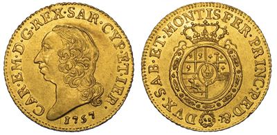 Regno di Sardegna. Carlo Emanuele III di Savoia, 1755-1773 (II Periodo). Doppia Nuova 1757. Torin...