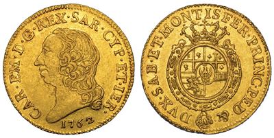 Regno di Sardegna. Carlo Emanuele III di Savoia, 1755-1773 (II Periodo). Doppia Nuova 1762. Torin...