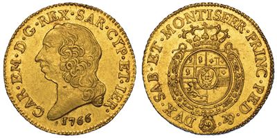 Regno di Sardegna. Carlo Emanuele III di Savoia, 1755-1773 (II Periodo). Doppia Nuova 1766. Torin...