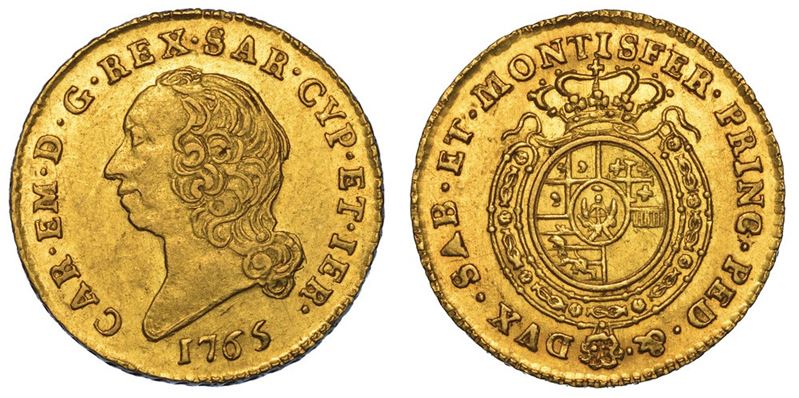 REGNO DI SARDEGNA. CARLO EMANUELE III DI SAVOIA, 1755-1773 (II PERIODO). Mezza doppia Nuova 1765. Torino.  - Auction Numismatics - II - Cambi Casa d'Aste