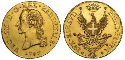 Regno di Sardegna. Vittorio Amedeo III di Savoia, 1773-1796. Mezzo Carlino da 2,5 Doppie 1786. To...