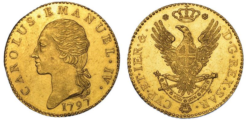 REGNO DI SARDEGNA. CARLO EMANUELE IV DI SAVOIA, 1796-1800. Doppia 1797.  - Auction Numismatics - II - Cambi Casa d'Aste