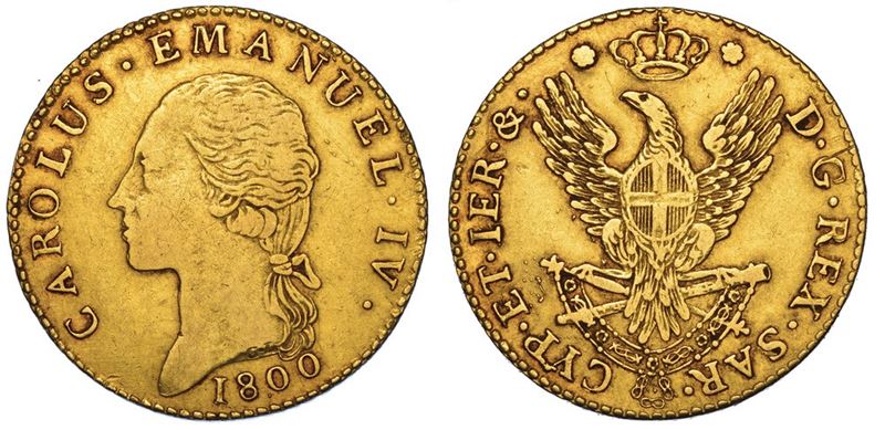REGNO DI SARDEGNA. CARLO EMANUELE IV DI SAVOIA, 1796-1800. Doppia 1800.  - Auction Numismatics - II - Cambi Casa d'Aste
