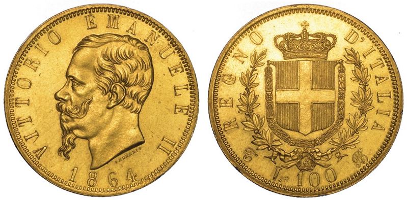 REGNO D'ITALIA. VITTORIO EMANUELE II DI SAVOIA, 1861-1878. 100 Lire 1864. Torino.  - Auction Numismatics - II - Cambi Casa d'Aste