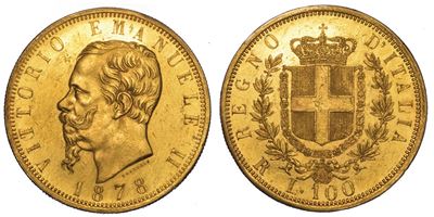 Regno D'italia. Vittorio Emanuele II di Savoia, 1861-1878. 100 Lire 1878. Roma.
