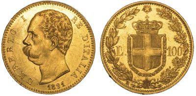 Regno D'italia. Umberto i di Savoia, 1878-1900. 100 Lire 1891.