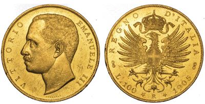 Regno D'italia. Vittorio Emanuele III di Savoia, 1900-1946. 100 Lire 1905. Aquila Sabauda.