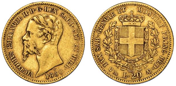 REGNO DI SARDEGNA. VITTORIO EMANUELE II DI SAVOIA, 1849-1861. 20 Lire 1850. Genova.