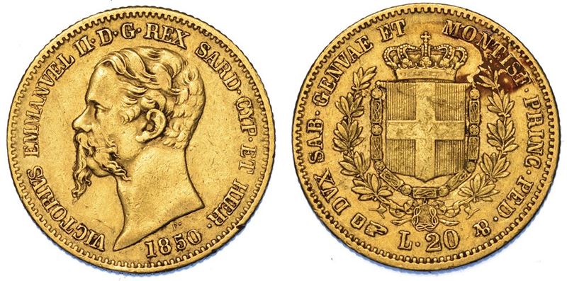 REGNO DI SARDEGNA. VITTORIO EMANUELE II DI SAVOIA, 1849-1861. 20 Lire 1850. Torino.  - Auction Numismatics - II - Cambi Casa d'Aste