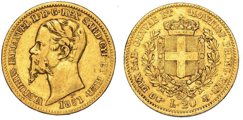 REGNO DI SARDEGNA. VITTORIO EMANUELE II DI SAVOIA, 1849-1861. 20 Lire 1851. Torino.  - Asta Numismatica - II - Cambi Casa d'Aste