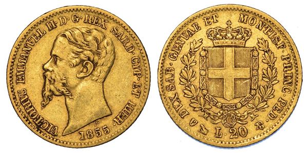 REGNO DI SARDEGNA. VITTORIO EMANUELE II DI SAVOIA, 1849-1861. 20 Lire 1855. Genova.