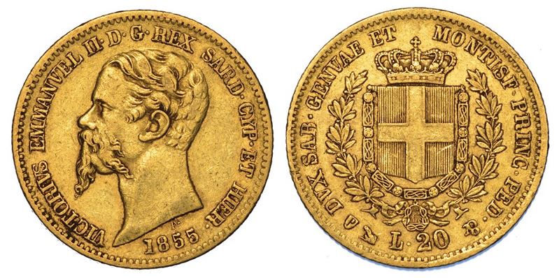 REGNO DI SARDEGNA. VITTORIO EMANUELE II DI SAVOIA, 1849-1861. 20 Lire 1855. Genova.  - Asta Numismatica - II - Cambi Casa d'Aste