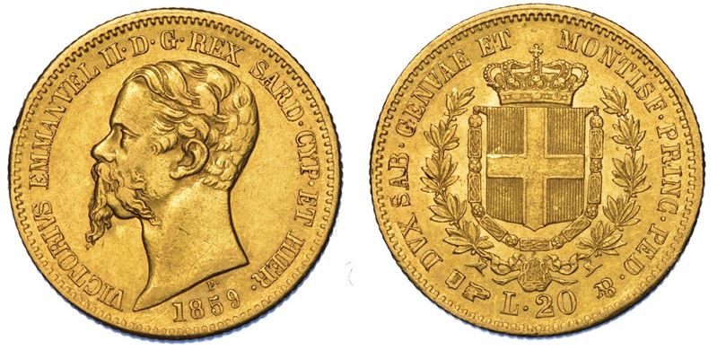 REGNO DI SARDEGNA. VITTORIO EMANUELE II DI SAVOIA, 1849-1861. 20 Lire 1859. Torino.  - Auction Numismatics - II - Cambi Casa d'Aste