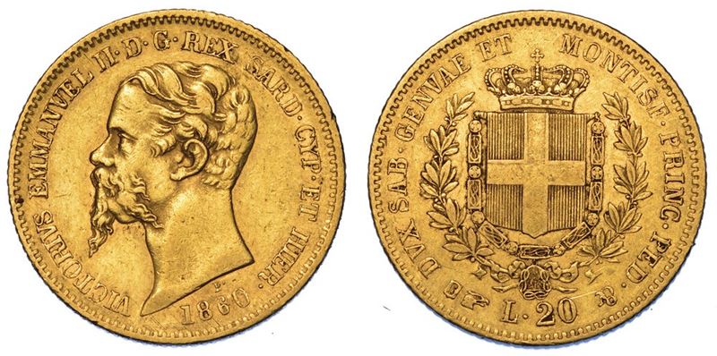 REGNO DI SARDEGNA. VITTORIO EMANUELE II DI SAVOIA, 1849-1861. 20 Lire 1860. Torino.  - Auction Numismatics - II - Cambi Casa d'Aste
