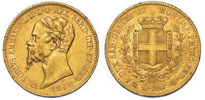 Regno di Sardegna. Vittorio Emanuele II di Savoia, 1849-1861. 20 Lire 1860. Genova.