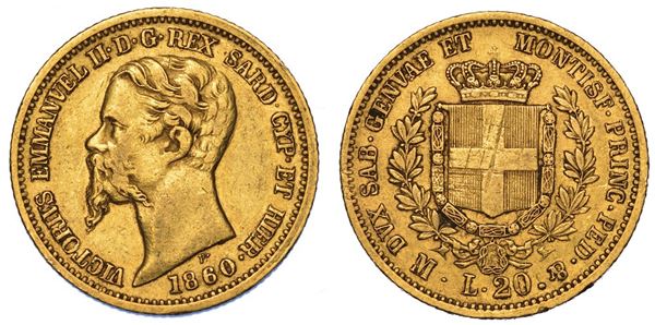 REGNO DI SARDEGNA. VITTORIO EMANUELE II DI SAVOIA, 1849-1861. 20 Lire 1860. Milano.