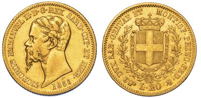 Regno di Sardegna. Vittorio Emanuele II di Savoia, 1849-1861. 20 Lire 1856. Torino.
