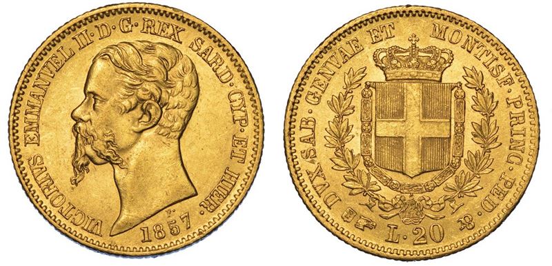 REGNO DI SARDEGNA. VITTORIO EMANUELE II DI SAVOIA, 1849-1861. 20 Lire 1857. Torino.  - Auction Numismatics - II - Cambi Casa d'Aste