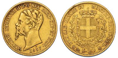 Regno di Sardegna. Vittorio Emanuele II di Savoia, 1849-1861. 20 Lire 1857. Genova.
