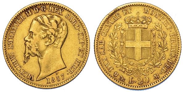 REGNO DI SARDEGNA. VITTORIO EMANUELE II DI SAVOIA, 1849-1861. 20 Lire 1857. Genova.
