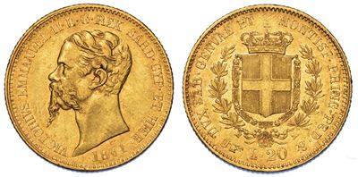 Regno di Sardegna. Vittorio Emanuele II di Savoia, 1849-1861. 20 Lire 1861. Torino.