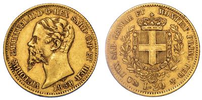 Regno di Sardegna. Vittorio Emanuele II di Savoia, 1849-1861. 20 Lire 1858. Genova.