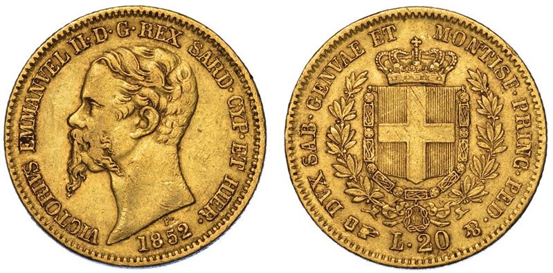 REGNO DI SARDEGNA. VITTORIO EMANUELE II DI SAVOIA, 1849-1861. 20 Lire 1852. Torino.  - Auction Numismatics - II - Cambi Casa d'Aste