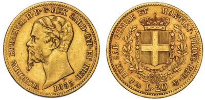 Regno di Sardegna. Vittorio Emanuele II di Savoia, 1849-1861. 20 Lire 1853. Genova.