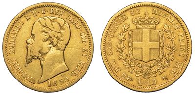 Regno di Sardegna. Vittorio Emanuele II di Savoia, 1849-1861. 10 Lire 1850. Torino.