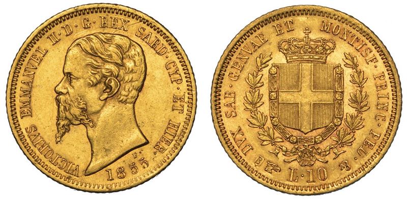 REGNO DI SARDEGNA. VITTORIO EMANUELE II DI SAVOIA, 1849-1861. 10 Lire 1855. Torino.  - Auction Numismatics - II - Cambi Casa d'Aste