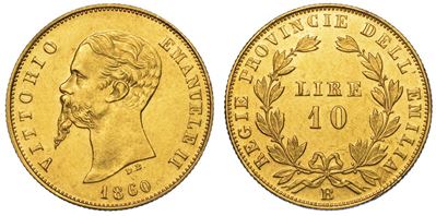 Re Eletto. Vittorio Emanuele II di Savoia, 1859-1861. 10 Lire 1860. Bologna.