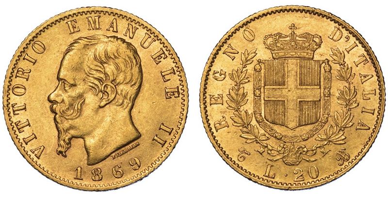REGNO D'ITALIA. VITTORIO EMANUELE II DI SAVOIA, 1861-1878. 20 Lire 1869. Torino.  - Auction Numismatics - II - Cambi Casa d'Aste