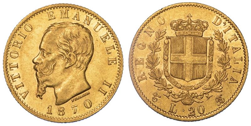 REGNO D'ITALIA. VITTORIO EMANUELE II DI SAVOIA, 1861-1878. 20 Lire 1870. Torino.  - Auction Numismatics - II - Cambi Casa d'Aste
