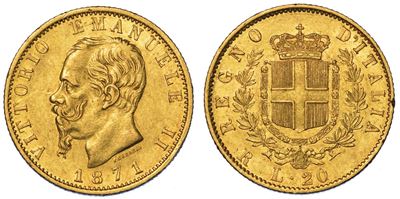Regno D'italia. Vittorio Emanuele II di Savoia, 1861-1878. 20 Lire 1871. Roma.
