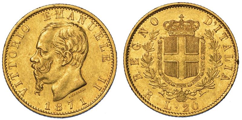 REGNO D'ITALIA. VITTORIO EMANUELE II DI SAVOIA, 1861-1878. 20 Lire 1871. Roma.  - Auction Numismatics - II - Cambi Casa d'Aste