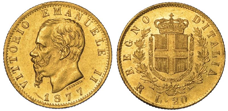 REGNO D'ITALIA. VITTORIO EMANUELE II DI SAVOIA, 1861-1878. 20 Lire 1877. Roma.  - Auction Numismatics - II - Cambi Casa d'Aste
