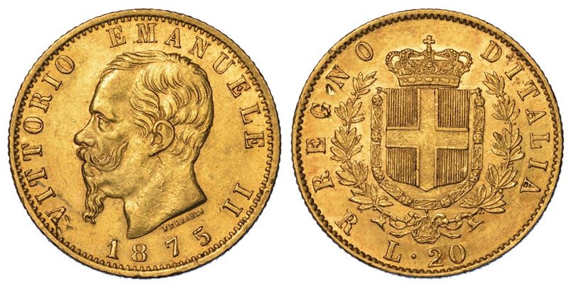 REGNO D'ITALIA. VITTORIO EMANUELE II DI SAVOIA, 1861-1878. 20 Lire 1875. Roma.  - Auction Numismatics - II - Cambi Casa d'Aste