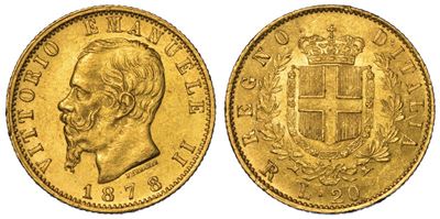 Regno D'italia. Vittorio Emanuele II di Savoia, 1861-1878. 20 Lire 1878. Roma.