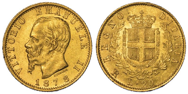REGNO D'ITALIA. VITTORIO EMANUELE II DI SAVOIA, 1861-1878. 20 Lire 1878. Roma.  - Auction Numismatics - II - Cambi Casa d'Aste