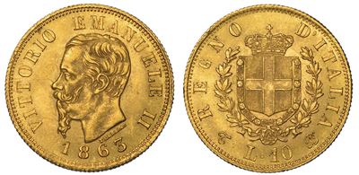 Regno D'italia. Vittorio Emanuele II di Savoia, 1861-1878. 10 Lire 1863. Torino.