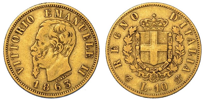 REGNO D'ITALIA. VITTORIO EMANUELE II DI SAVOIA, 1861-1878. 10 Lire 1863. Torino.  - Auction Numismatics - II - Cambi Casa d'Aste