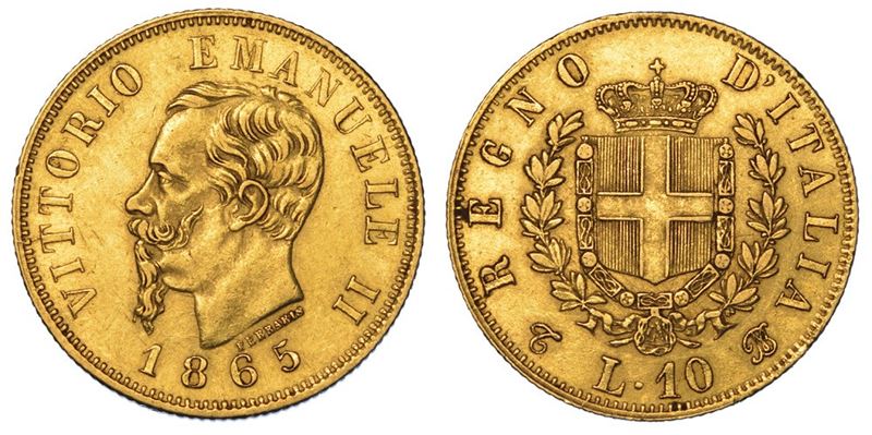 REGNO D'ITALIA. VITTORIO EMANUELE II DI SAVOIA, 1861-1878. 10 Lire 1865. Torino.  - Auction Numismatics - II - Cambi Casa d'Aste