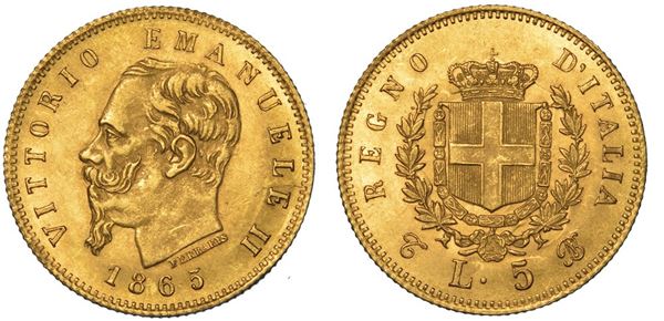 REGNO D'ITALIA. VITTORIO EMANUELE II DI SAVOIA, 1861-1878. 5 Lire 1865. Torino.