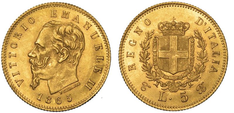 REGNO D'ITALIA. VITTORIO EMANUELE II DI SAVOIA, 1861-1878. 5 Lire 1865. Torino.  - Auction Numismatics - II - Cambi Casa d'Aste